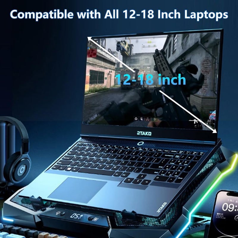 G-STORY Gaming Laptop Cooling Pad, Laptop Cooler with 10 Powerful Turbo Fans for 12-18 Inch Computer Notebook, 1 USB Port, 8 Height Adjustable Cooling Fan Stand - Image 4